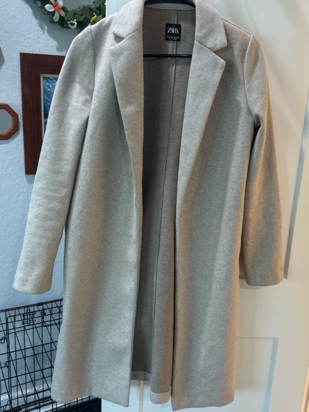 Zara Beige Long Open-Front Trench Coat